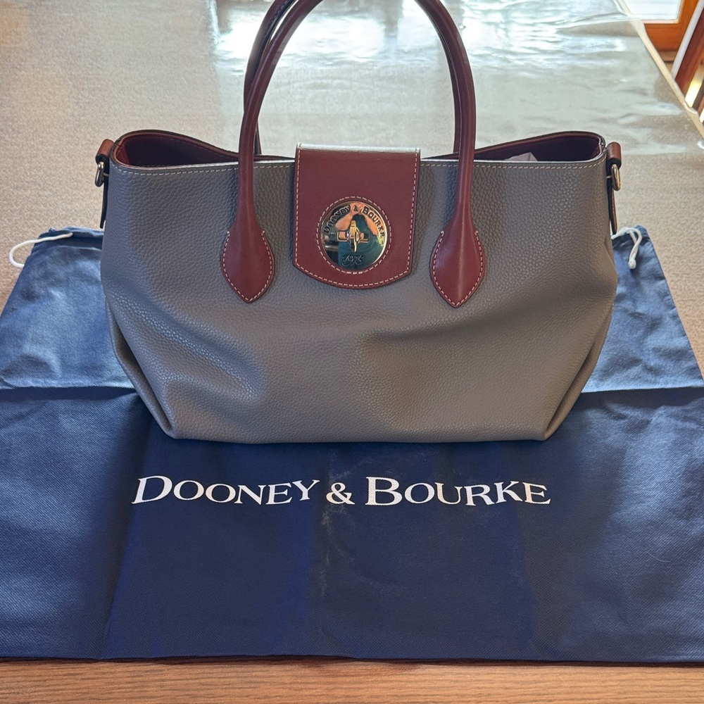 Dooney & Bourke Gray Tote with Brown Leather Trim